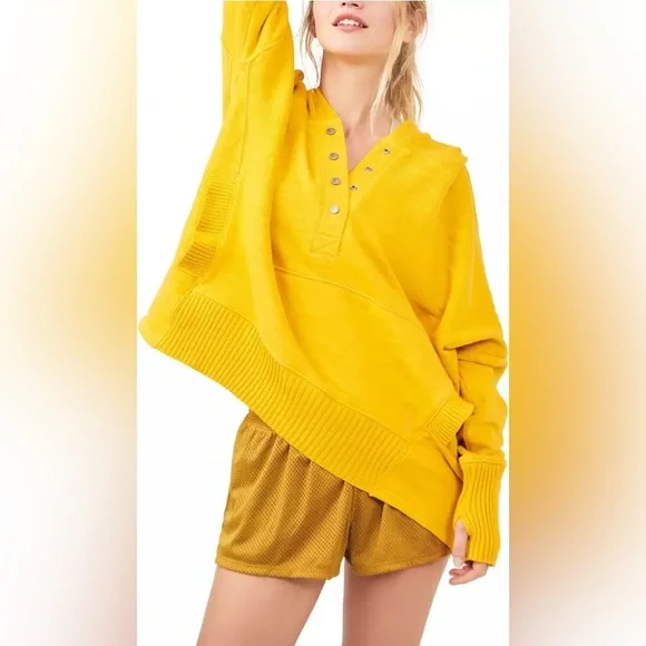 NWT Free People FP Movement Honey Dove Swaying Sunflowers Yellow Pullover Hoodie - Picture 3 of 13